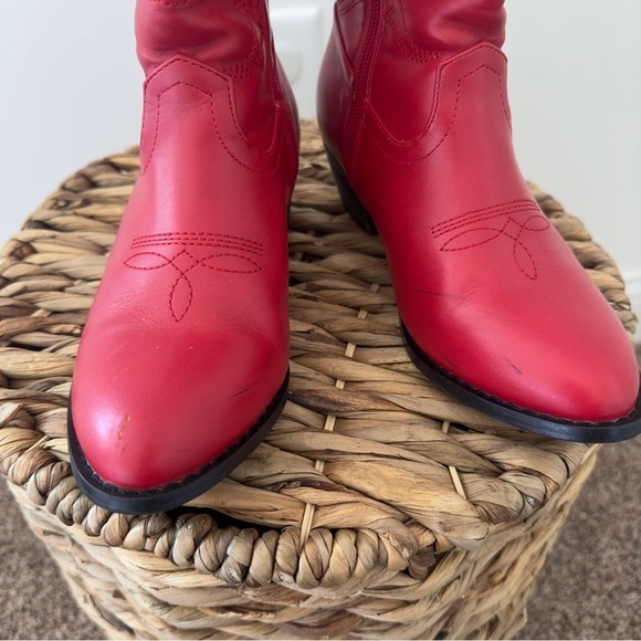 Cowgirl Chunky Heel Classic Red Boots Embroidered Western Boots Size 2 - Picture 3 of 10